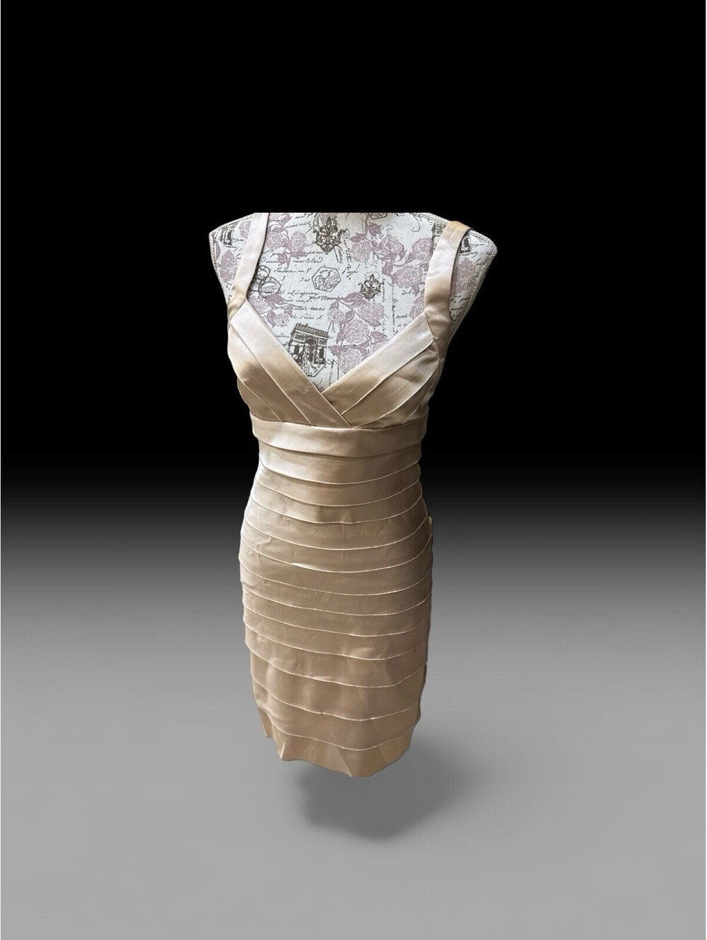 BCBG Beige Satin Bandage Formal Cocktail Bodycon Dress S Quiet Luxury Classic